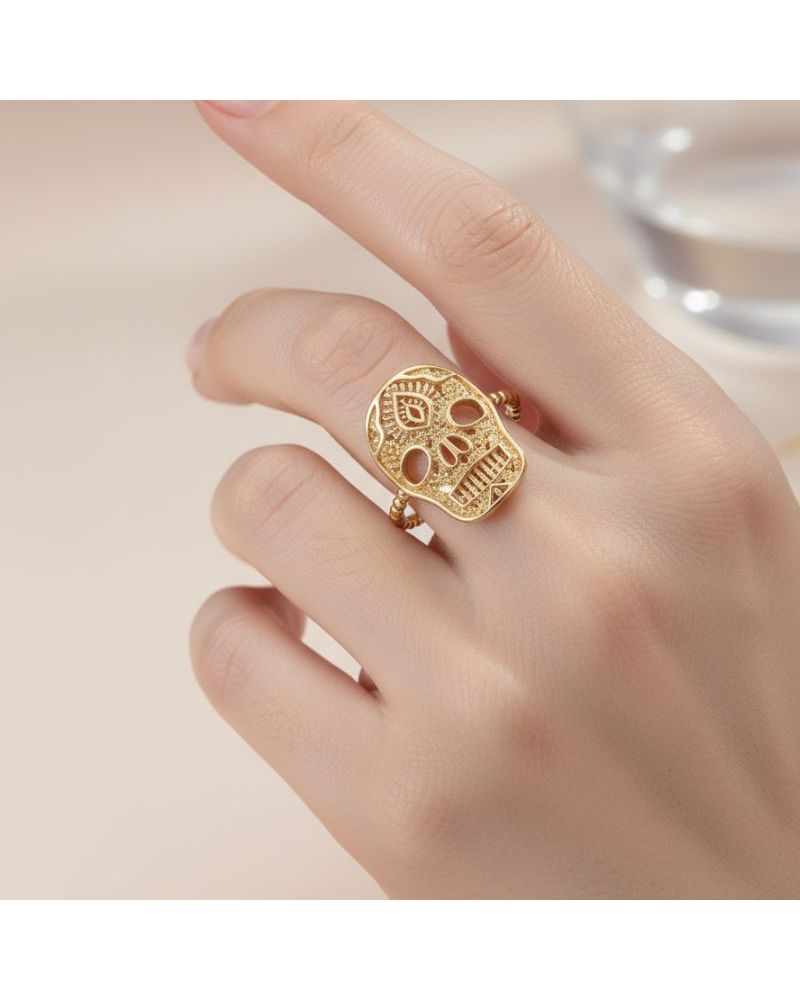 bague plaqué or tête de mort skull inspiration mexicaine bague plaqué or tête de mort skull inspiration mexicaine