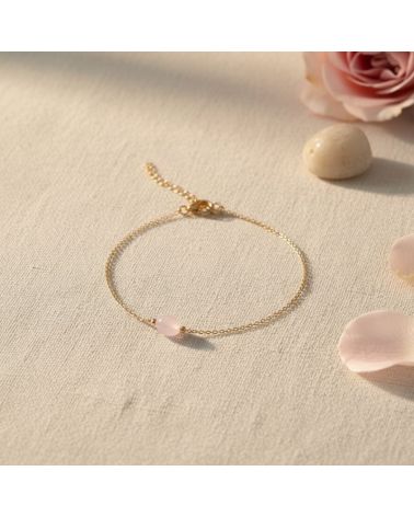 bracelet plaqué or 18 carats avec pierre ovale quartz rose véritable bijou féminin et raffiné