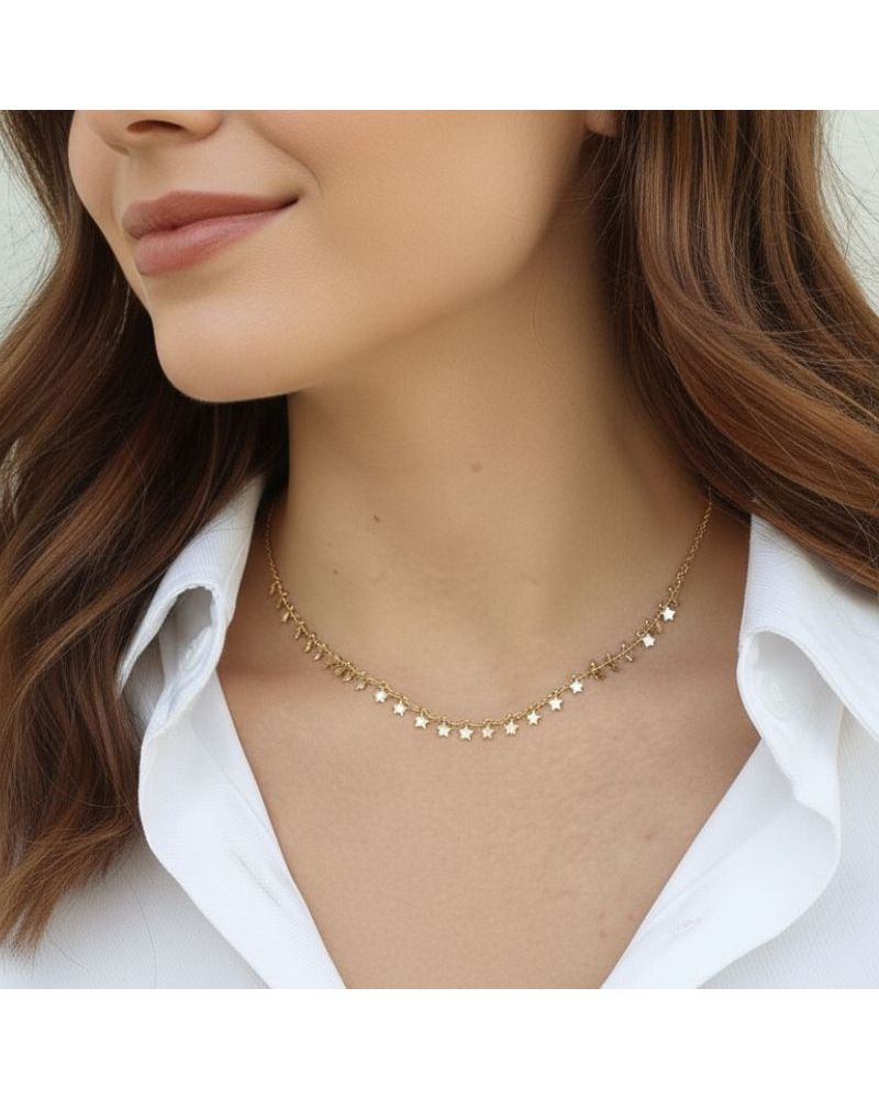 collier pour femme plaqué or 18 carats finement orné de pampilles étoile