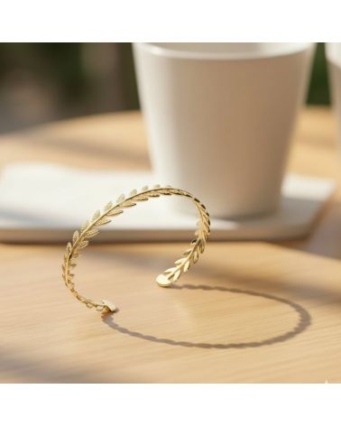 bracelet jonc plaqué or 18 carats motif épi symbole chance