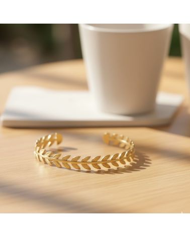 bracelet jonc plaqué or 18 carats motif épi symbole chance