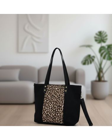 cabas en daim empiècement imprimé léopard mode tendance