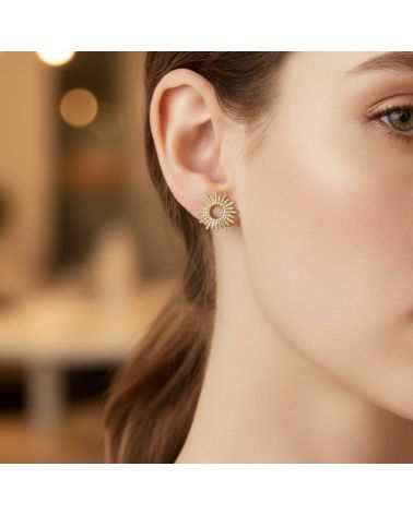 puces d'oreilles en plaqué or motif soleil