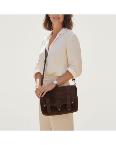 sac à bandoulière messenger daim nubuck couleur café mode casual chic