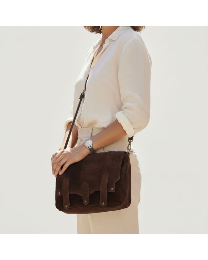 sac à bandoulière messenger daim nubuck couleur café mode casual chic sac à bandoulière messenger daim nubuck couleur café mode casual chic