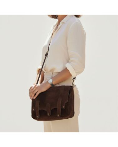 sac à bandoulière messenger daim nubuck couleur café mode casual chic