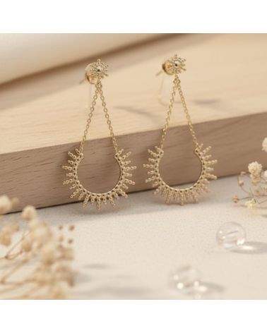 boucles d'oreilles en plaqué or 18 carats chaine et soleil bijou intemporel