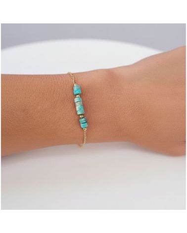 bracelet chaine plaqué or et pierre naturelle jaspe bleu bijou chic pour femme
