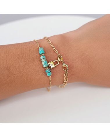 bracelet chaine plaqué or et pierre naturelle jaspe bleu bijou chic pour femme