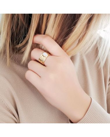 bague plaqué or 18 carats pour femme anneau martelé et pierre de lune véritable