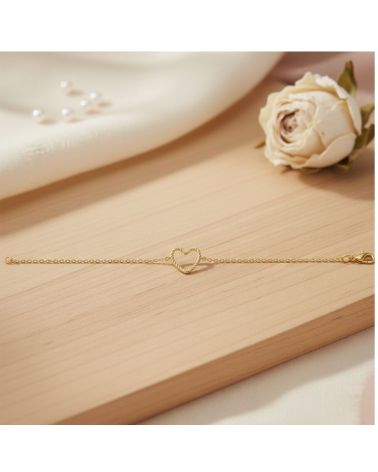 bracelet pour femme chaine et cœur plaqué or 18 kt