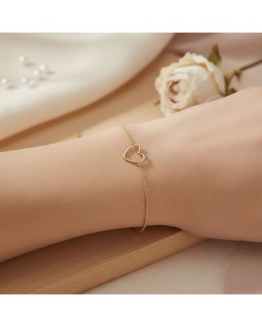 bracelet pour femme chaine et cœur plaqué or 18 kt