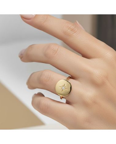 bague femme en plaqué or avec étoile zirconium blanc au centre