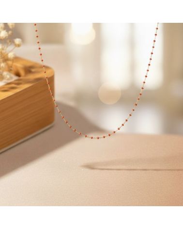 collier ras de cou pour femme en plaqué or 18 carats et perles en émail rouge