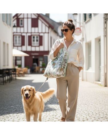 cabas en coton épais imprimé safari ou jungle couleur vert clair