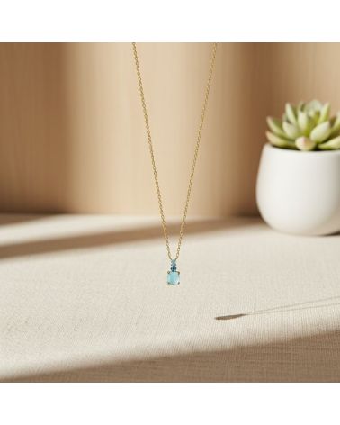 collier plaqué or 18 carats avec pierres semi précieuses aigue marine et zirconium bleu