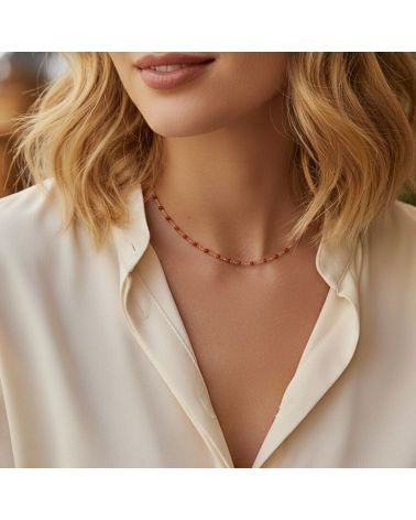 collier ras de cou pour femme en plaqué or 18 carats et perles en émail rouge