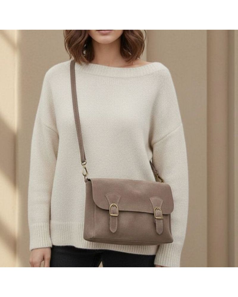 sac besace à bandoulière double boucle couleur taupe