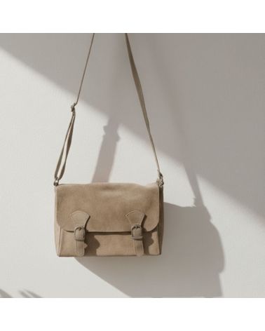 sac besace à bandoulière double boucle couleur taupe