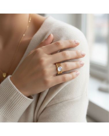bague pour femme plaqué or 18 carats pierre nacre