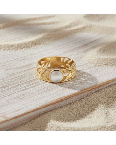 bague pour femme plaqué or 18 carats pierre nacre