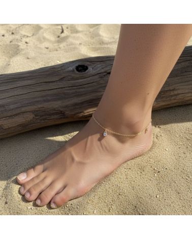 bracelet chaine de cheville en plaqué or 18 carats orné d'un oxyde de zirconium blanc