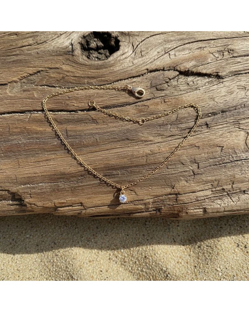 bracelet chaine de cheville en plaqué or 18 carats orné d'un oxyde de zirconium blanc