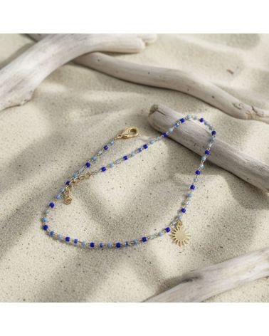 bracelet de cheville en perles miyuki véritable et plaqué or 18 carats avec charm soleil