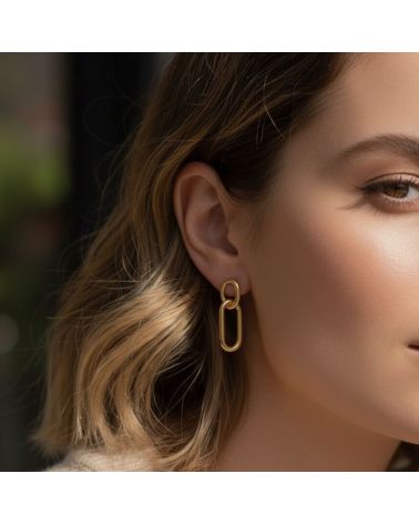 boucles d'oreilles pour femme en plaqué or 18 carats 2 anneaux entremêlés