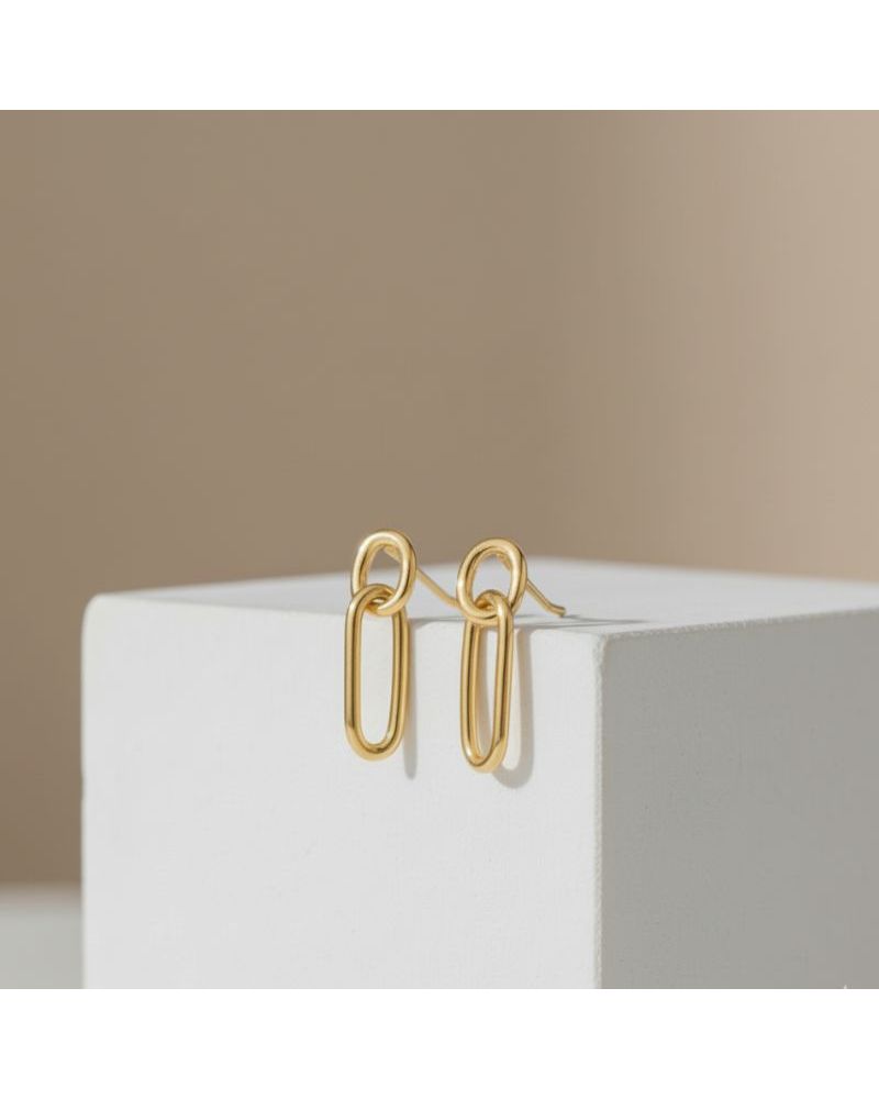 boucles d'oreilles pour femme en plaqué or 18 carats 2 anneaux entremêlés