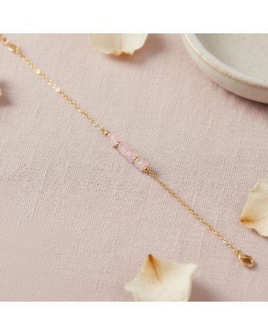 bracelet plaqué or 18 carats et pierres quartz rose véritable