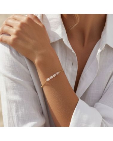 bracelet plaqué or 18 carats et pierres quartz rose véritable