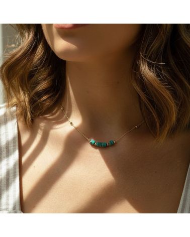 collier plaqué or 18 carats pour femme avec jaspe bleu véritable