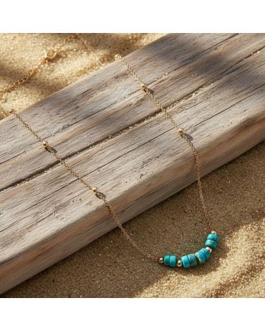 collier plaqué or 18 carats pour femme avec jaspe bleu véritable