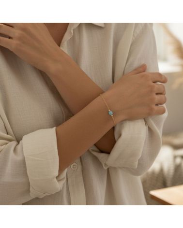 bracelet en plaqué or 18 carats pour femme avec pierre ovale en amazonite