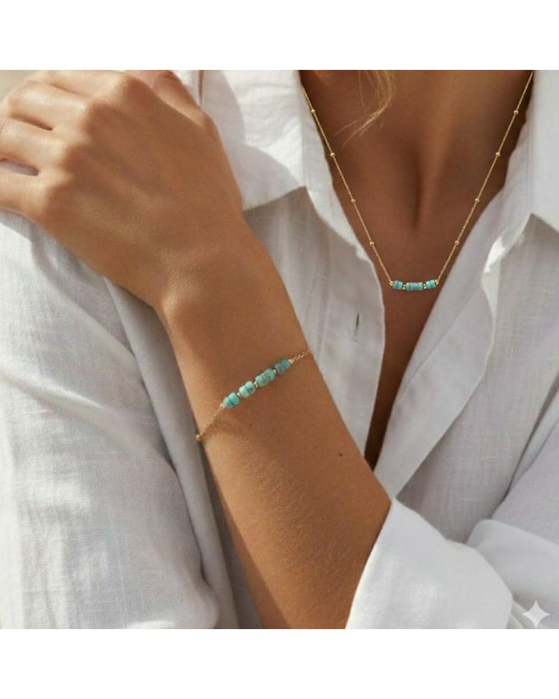 bracelet chaine pour femme en plaqué or 18 carats avec pierre jaspe bleu