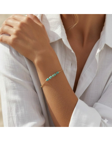 bracelet chaine plaqué or et pierre naturelle jaspe bleu bijou chic pour femme