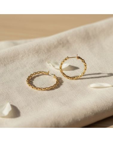 boucles d'oreilles créoles en plaqué or 18 carats maillage chaine chic et intemporel