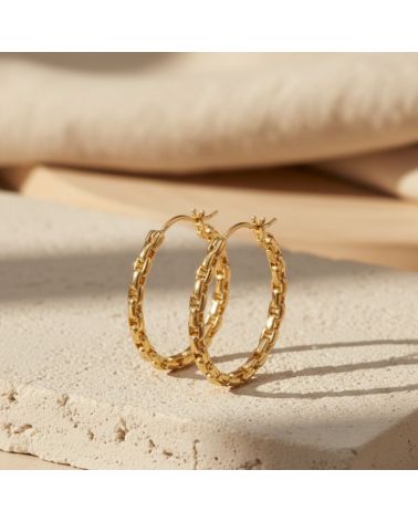 boucles d'oreilles créoles en plaqué or 18 carats maillage chaine chic et intemporel