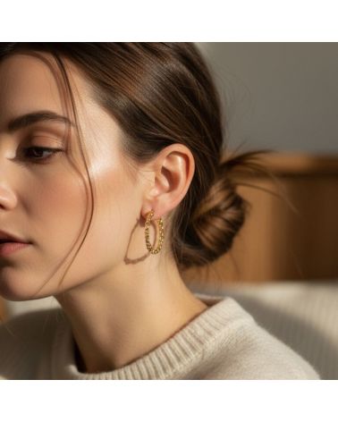 boucles d'oreilles créoles en plaqué or 18 carats maillage chaine chic et intemporel