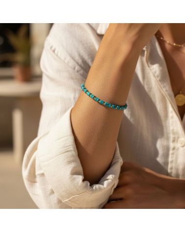 bracelet pour femme en plaqué or 18 carats avec pierre jaspe bleu