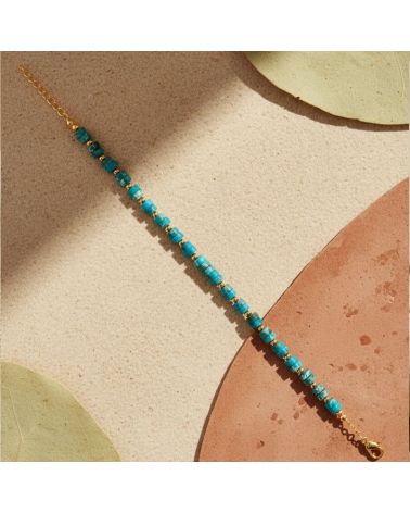 bracelet pour femme en plaqué or 18 carats avec pierre jaspe bleu