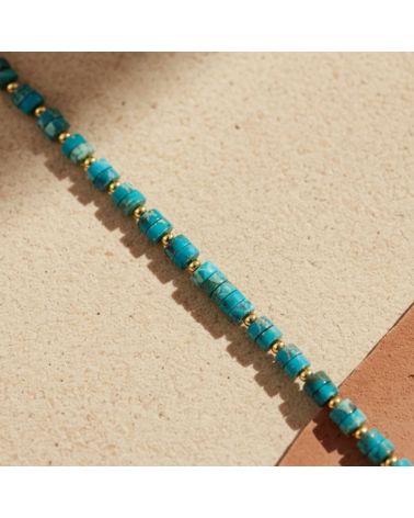 bracelet pour femme en plaqué or 18 carats avec pierre jaspe bleu