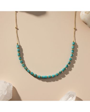 collier en plaqué or 18 carats pour femme avec pierres jaspe bleu
