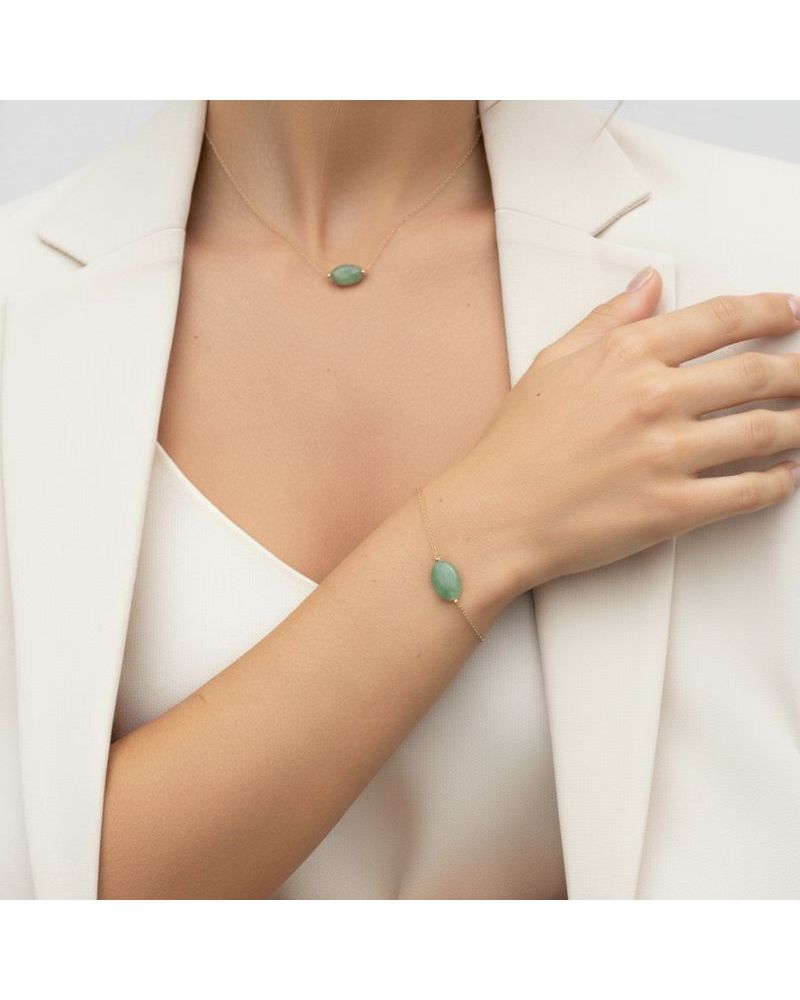 bracelet plaqué or pour femme orné d'une pierre ovale en aventurine