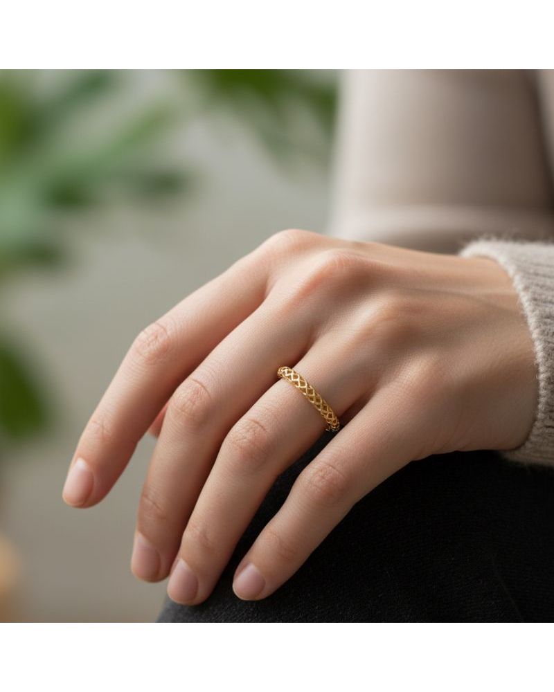 bague fine pour femme plaqué or maille tressée