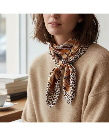 foulard carré motif végétal orange marque Atoll Palme Paris