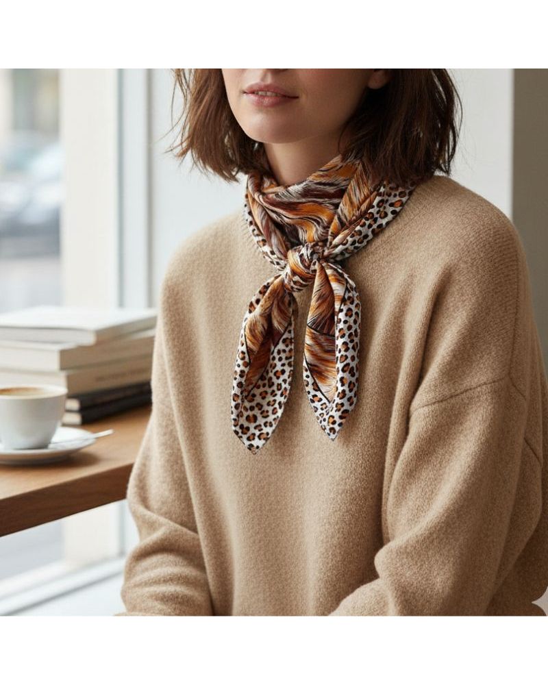 foulard carré motif végétal orange marque Atoll Palme Paris