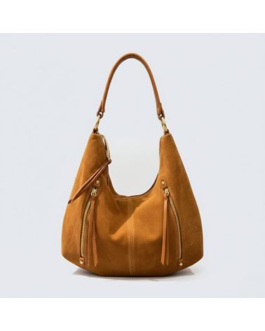 sac forme hobo en daim couleur camel fabrication italienne haute qualité