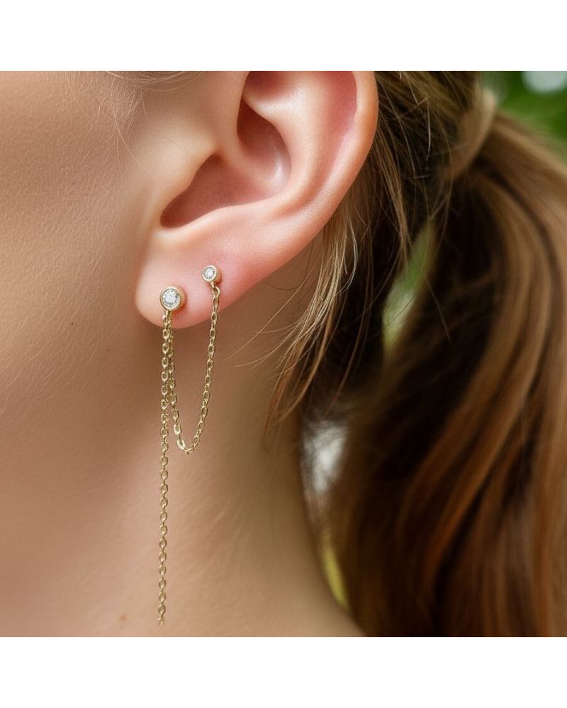 boucle d'oreilles plaqué or double zirconium